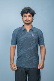 Mens Half Sleeve 07 Collar MILITARY Printed Round Neck Zipper T-Shirt - Dark Grey-T-Shirt-7 Man